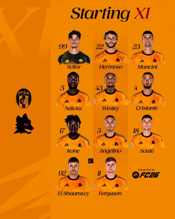 Kaiyun Sports-罗马客战比萨首发：新援埃文-弗格森出战，马努-科内、沙拉维在列